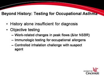 Diagnosis Prevention and Treatment of Occupational Asthma