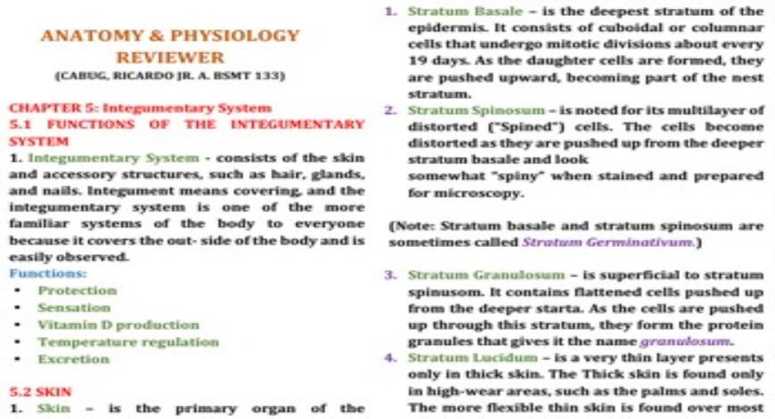 Download Medical Notes on Integumentary System